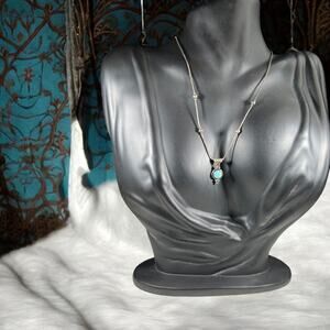 Vintage Sterling Silver Turquoise 16" Necklace Minimalist Dainty Beautiful
